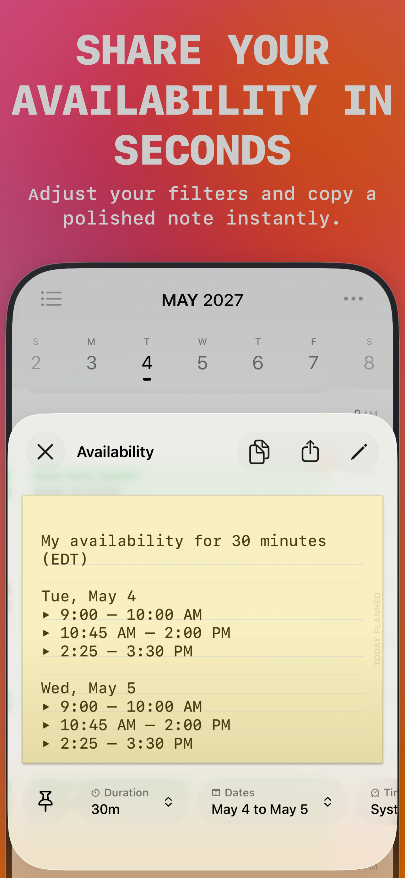 Today Planned availability view