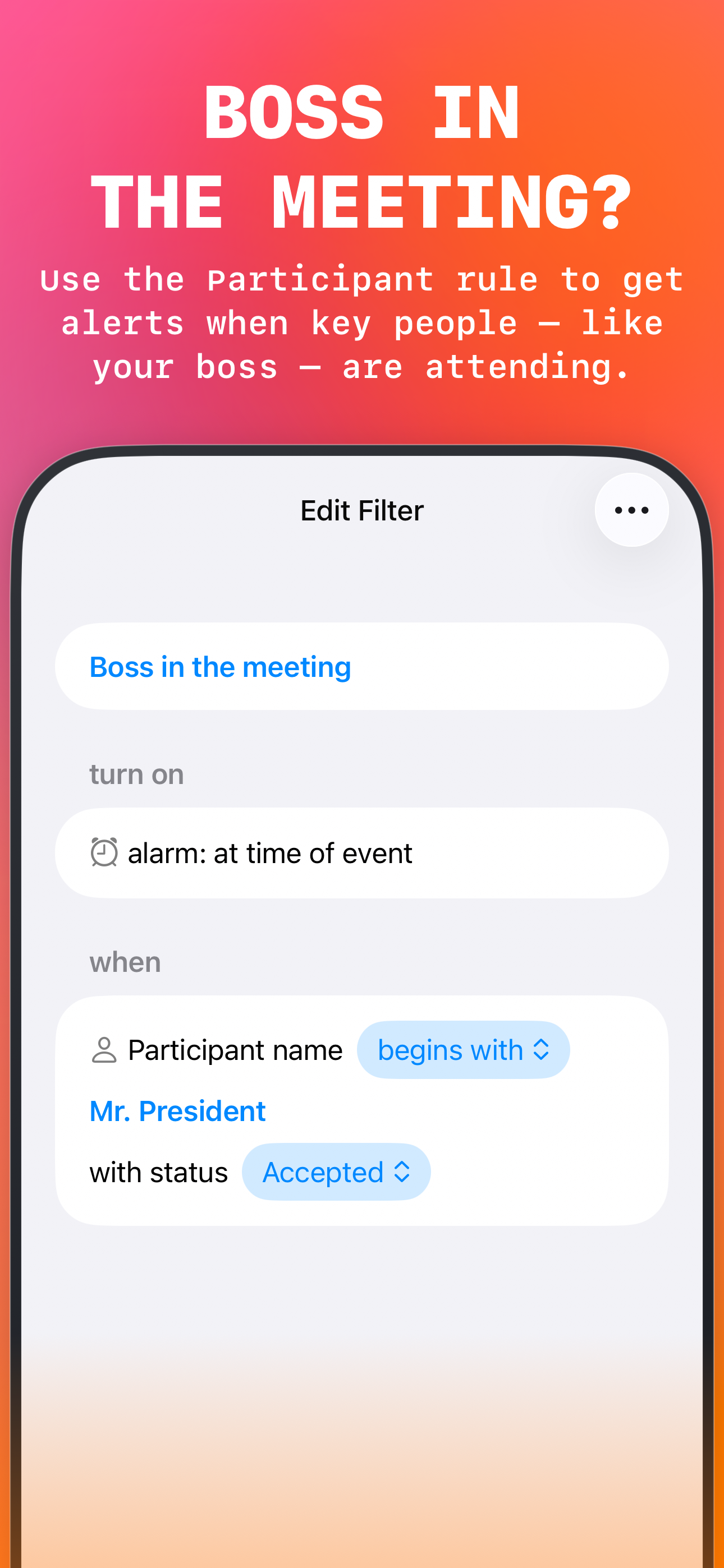 Today Planned filter example: Boss in the meeting