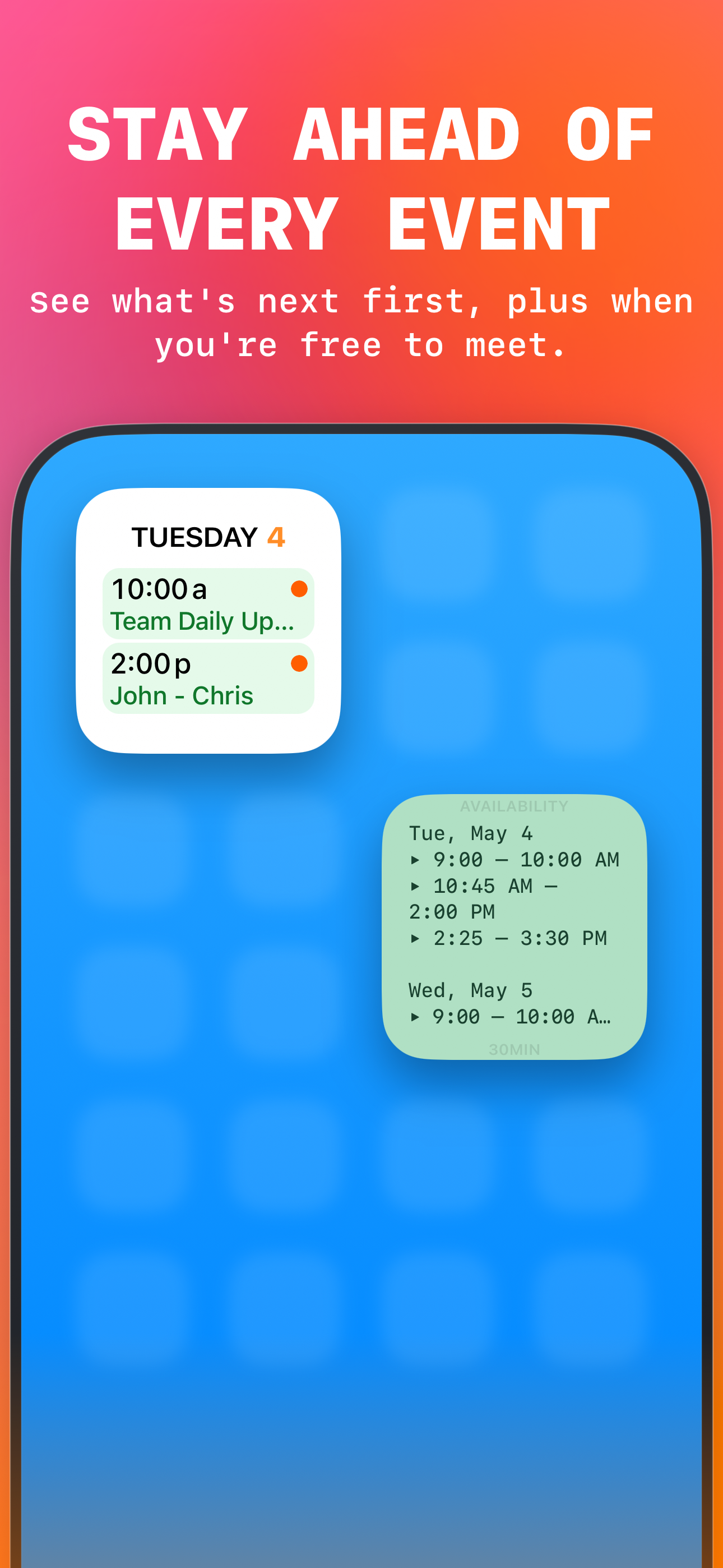 Today Planned widgets showing upcoming events